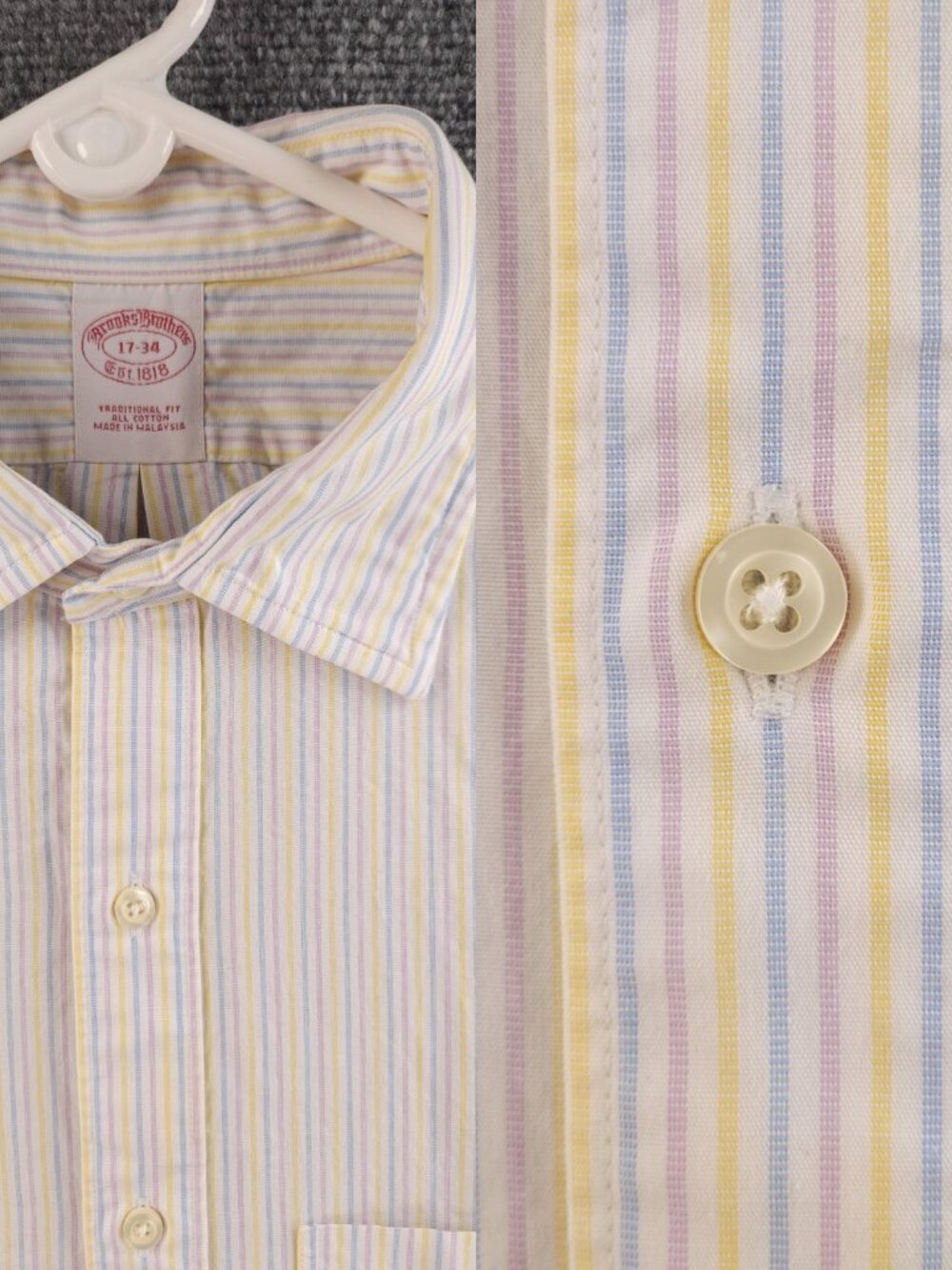 Brooks Brothers Blue Yellow Pink Striped Traditional 17 34 Cotton Easter Shirt